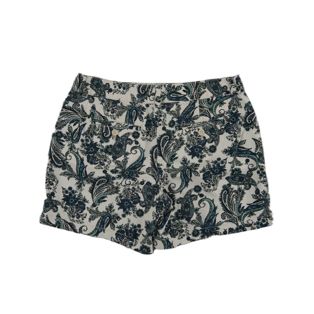 Ann Taylor LOFT Shorts Women's Size 6 Cream Blue Paisley Floral 100% Cotton - Picture 2 of 5